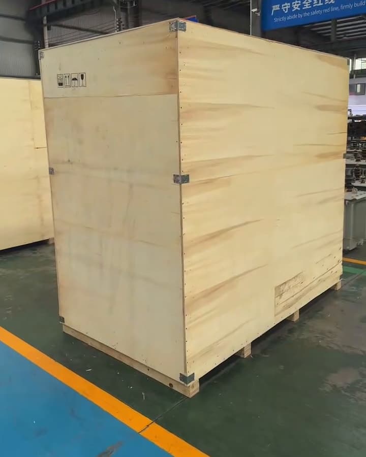 Plywood crates standing on the factory floor