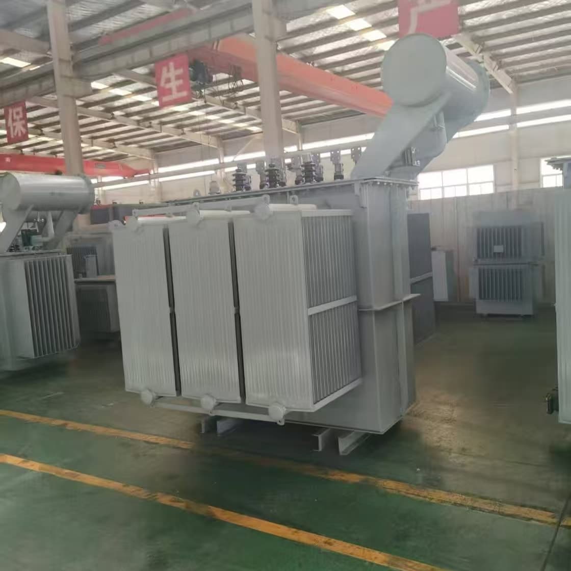 Large oil-immersed transformer with radiator banks